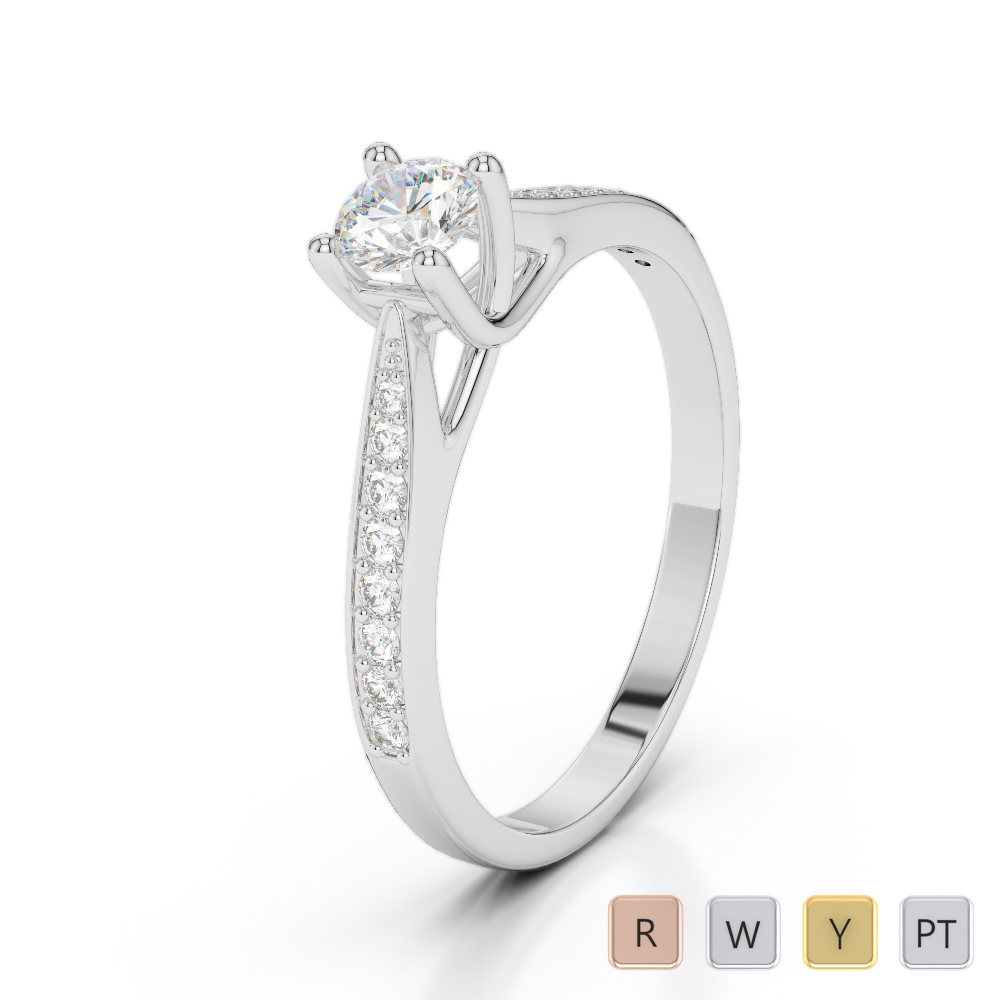 Round Cut Engagement Ring With Diamond in Gold / Platinum ATZR-0284