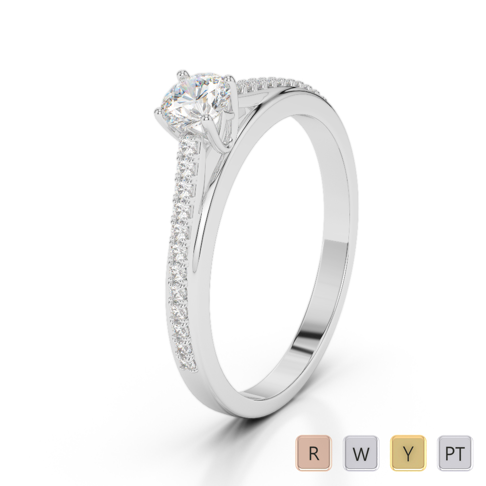 Round Cut Engagement Ring With Diamond in Gold / Platinum ATZR-0288