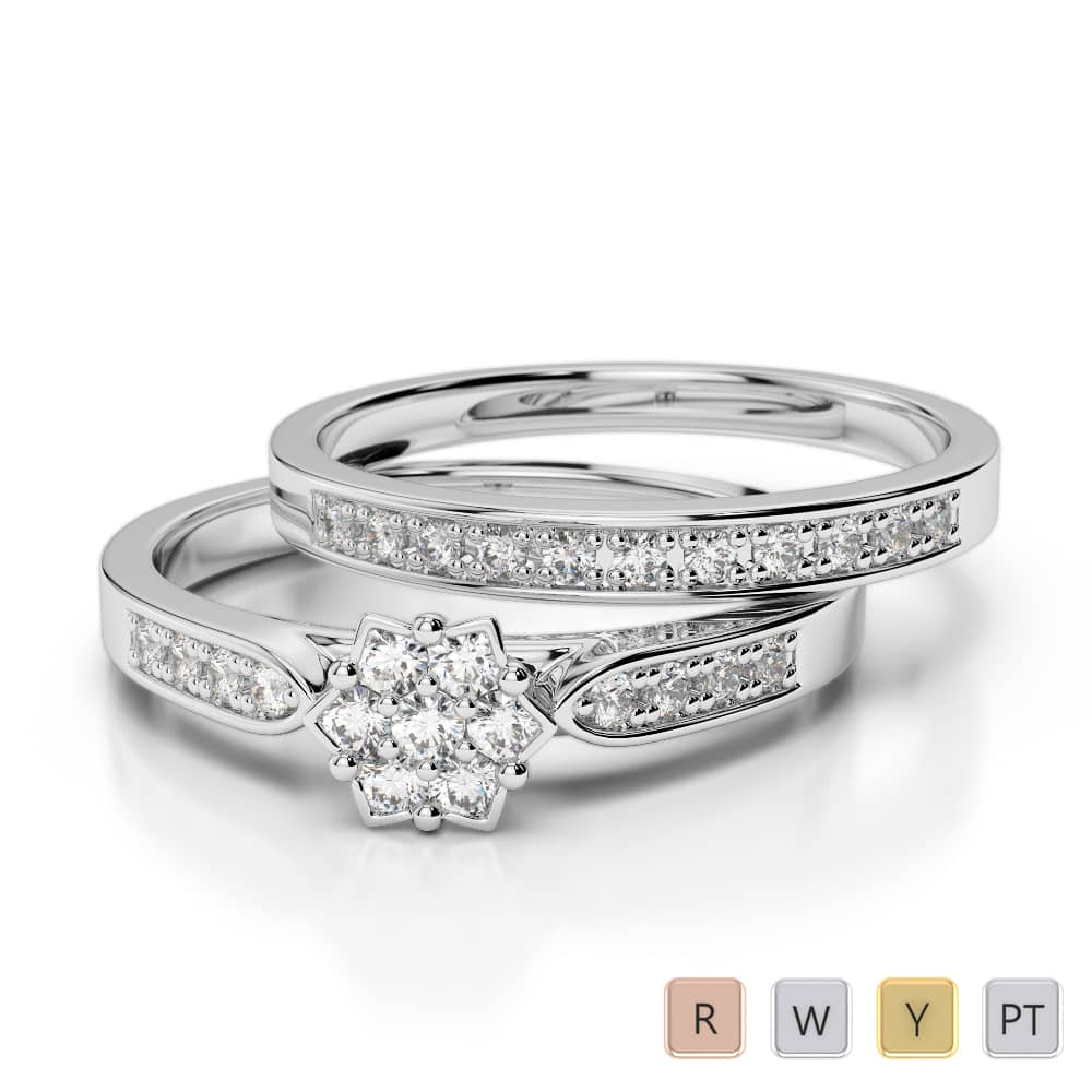 Round Cut Diamond Bridal Set Ring in Gold / Platinum ATZR-0290