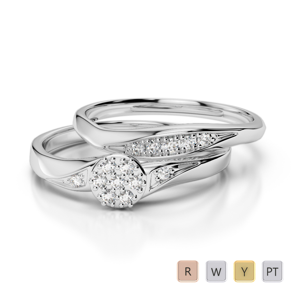 14 Stone Round Cut Diamond Bridal Set Ring in Gold / Platinum ATZR-0296