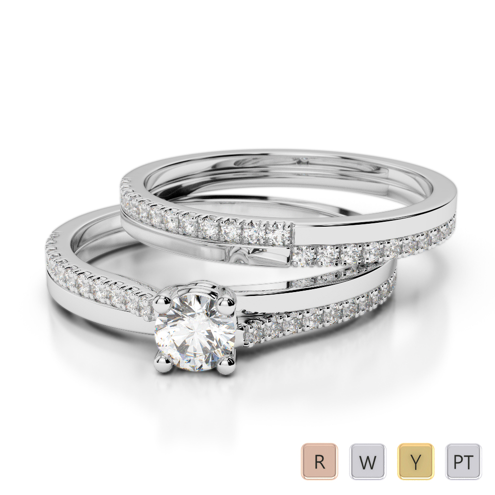 Prong Set Bridal Set Ring With Diamond in Gold / Platinum ATZR-0298
