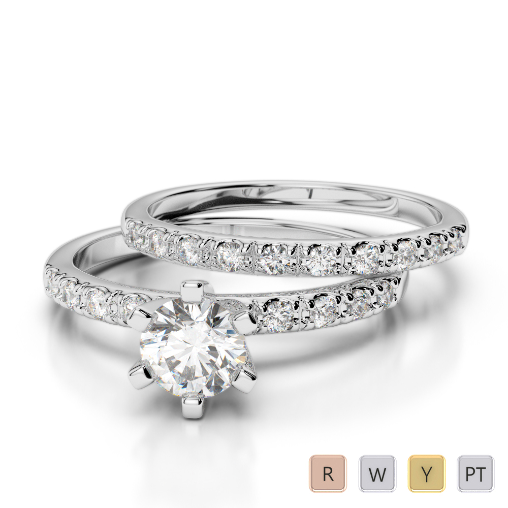 Round Cut Bridal Set Ring With Diamond in Gold / Platinum ATZR-0304
