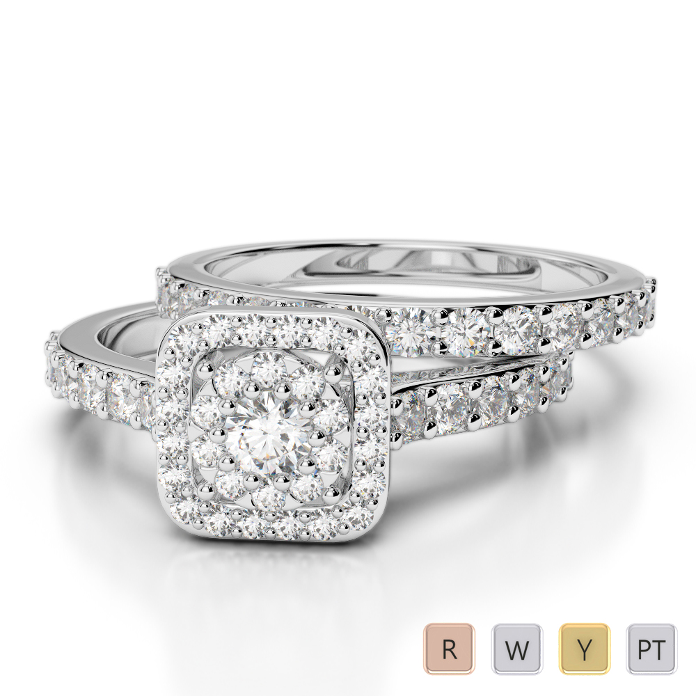 Round Cut Diamond Bridal Set Ring in Gold / Platinum ATZR-0322