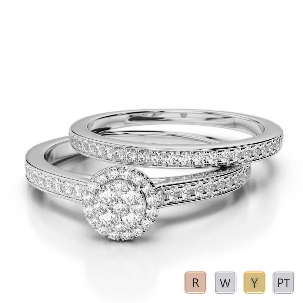 Round Cut Bridal Set Ring With Diamond in Gold / Platinum ATZR-0336