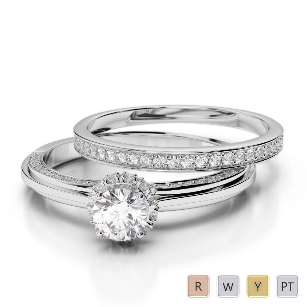 Round Cut Bridal Set Ring With Diamond in Gold / Platinum ATZR-0340