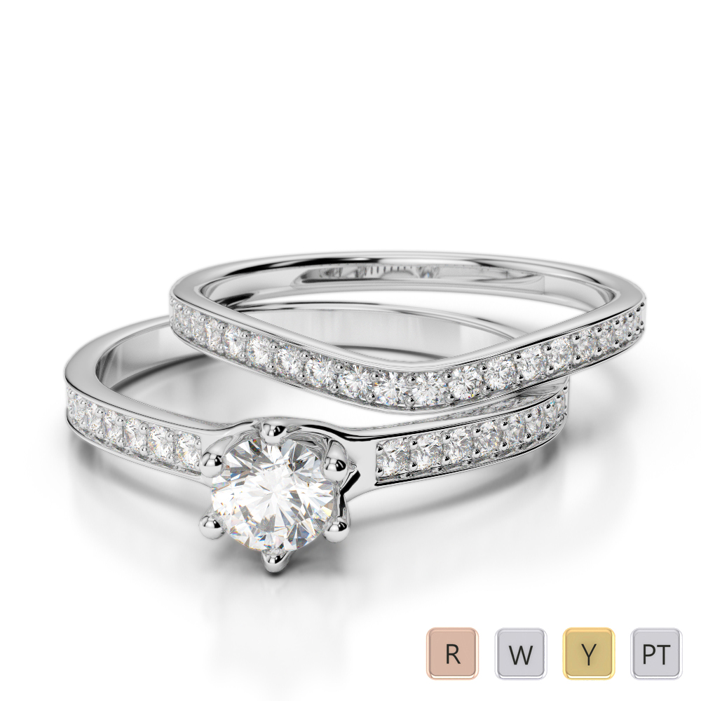 Round Cut Bridal Set Ring With Diamond in Gold / Platinum ATZR-0348