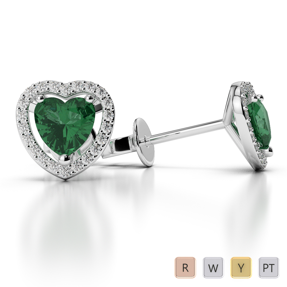 Heart Shape Earrings With Emerald & Diamond in Gold / Platinum ATZER-0471