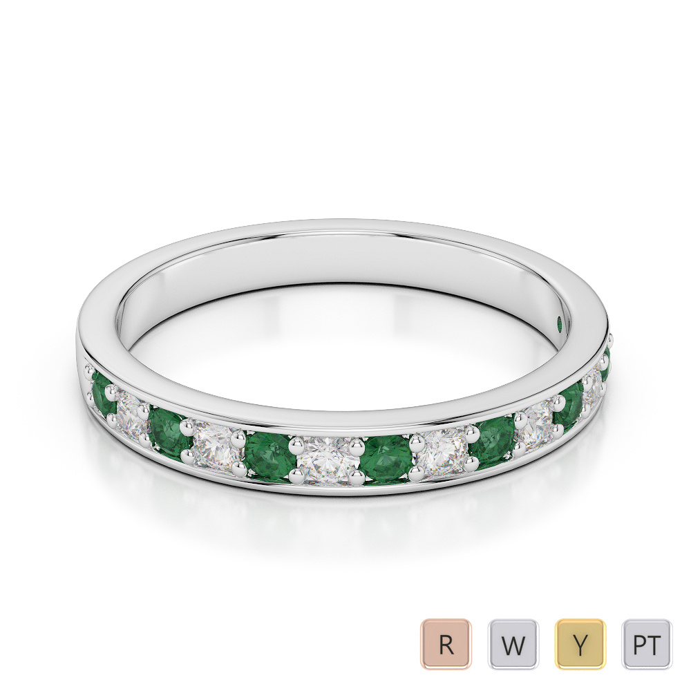 2.5MM Round Cut Emerald Half Eternity Ring With Diamond 0361