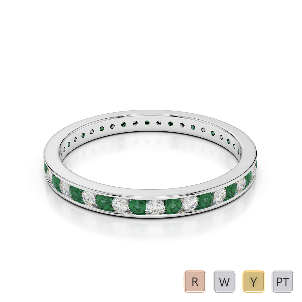 2.5MM Channel Set Emerald and Diamond Full Eternity Ring in Gold / Platinum ATZR-0364