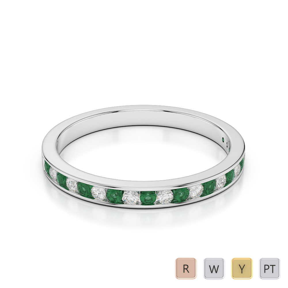 2.5MM Channel Set Diamond and Emerald Half Eternity Ring in Gold / Platinum ATZR-0367