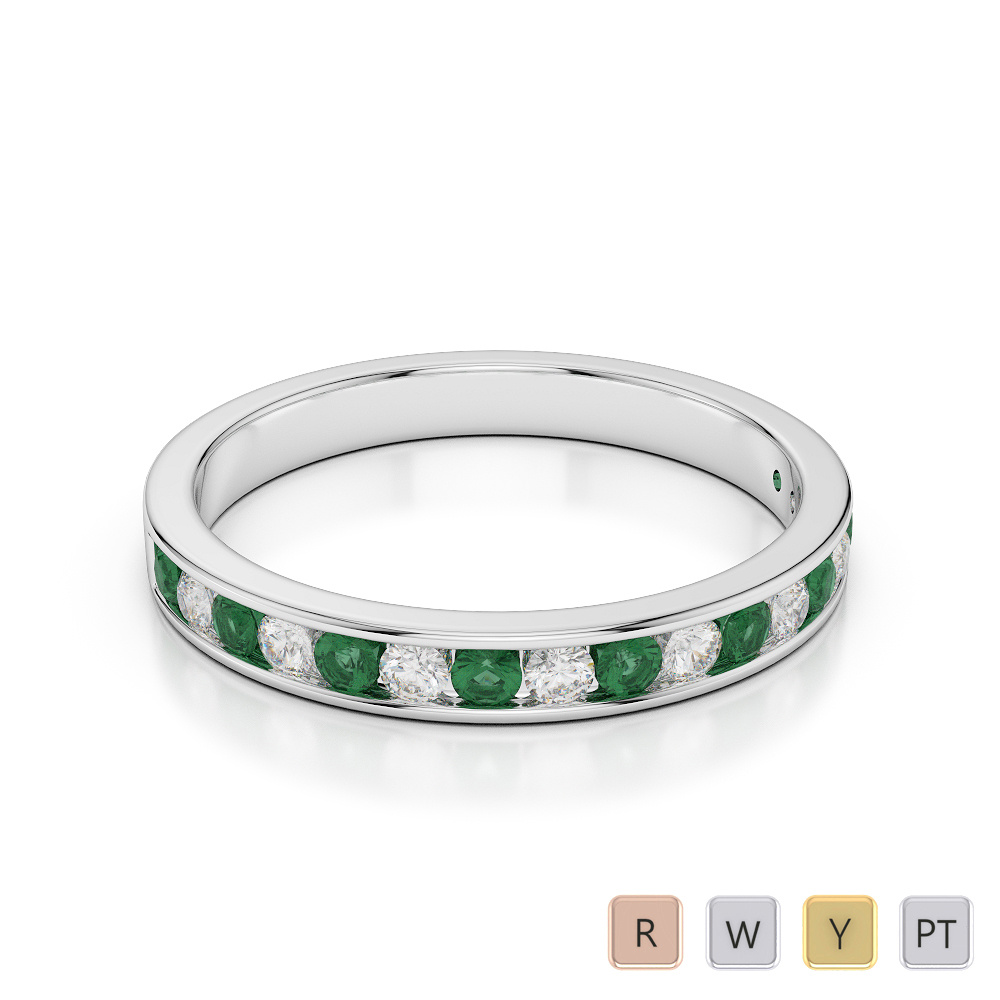 3MM Channel Set Emerald and Diamond Half Eternity Ring 0368