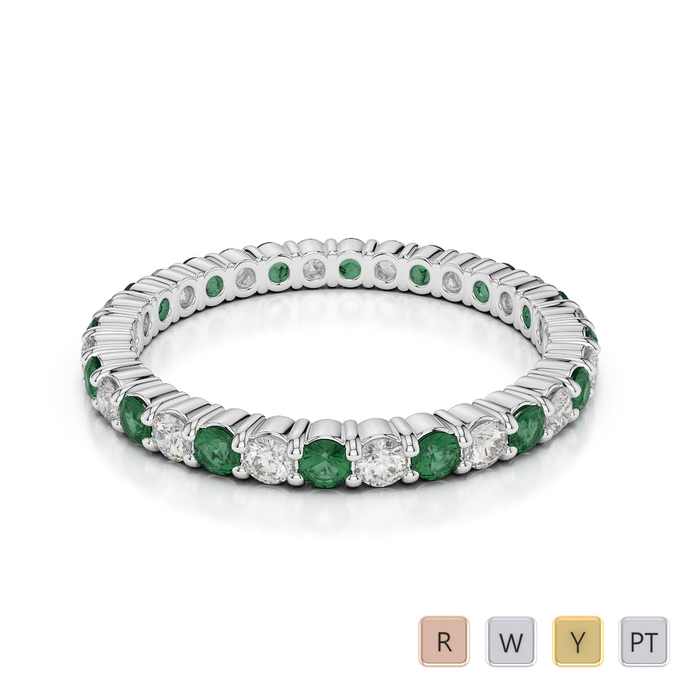2MM Prong Set Diamond Full Eternity Ring With Emerald 0388