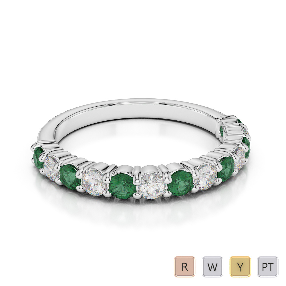 2.5 MM Prong Set Diamond Half Eternity Ring With Emerald 0392