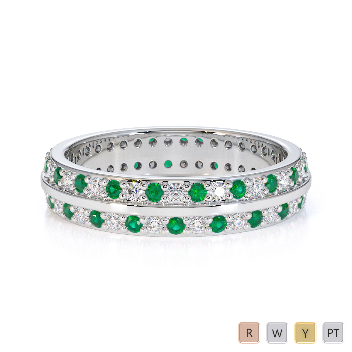 Double Row Round Cut Diamond and Emerald Full Eternity Ring 0428
