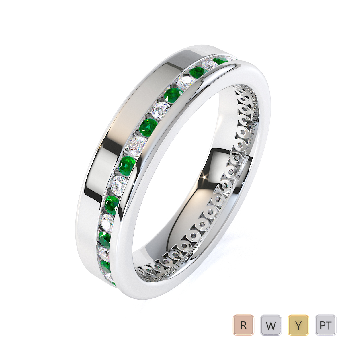 Round Cut Diamond and Emerald Full Eternity Ring in Gold / Platinum ATZR-0438
