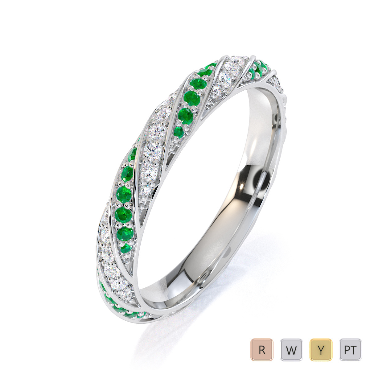 Prong Set Emerald & Diamond Full Eternity Ring 0452