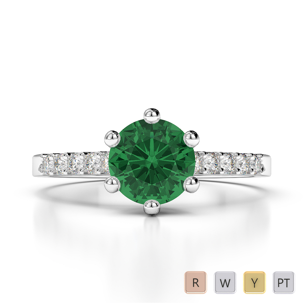 Round Cut Engagement Ring With Diamond & Emerald in Gold / Platinum ATZR-0206