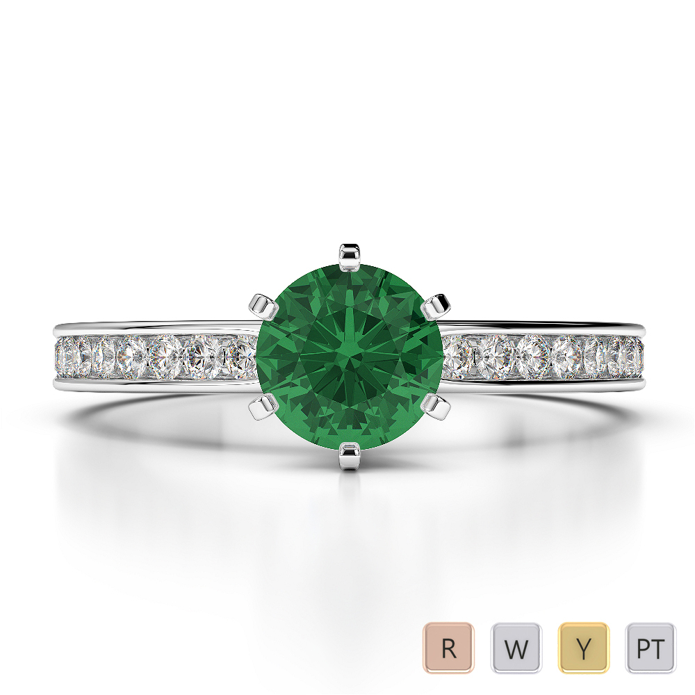 Prong Set Emerald and Channel Set Diamond Engagement Ring in Gold / Platinum ATZR-0212