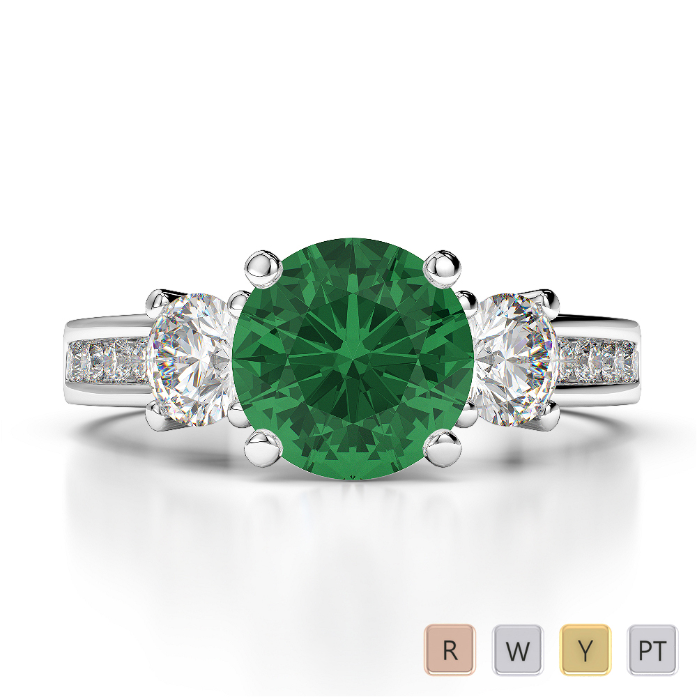 Round Cut Diamond & Emerald Engagement Ring in Gold / Platinum ATZR-0216