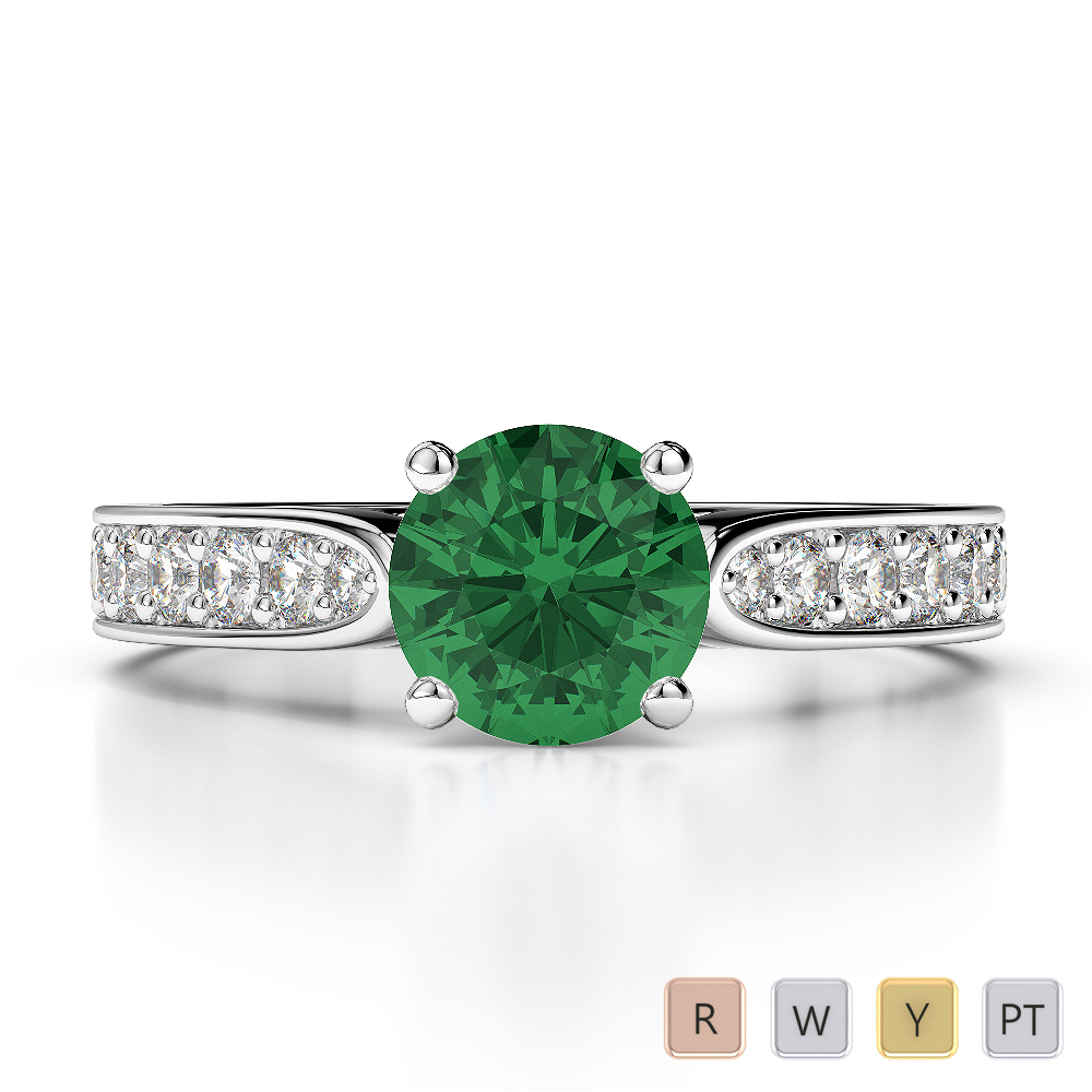 Round Cut Emerald & Diamond Engagement Ring in Gold / Platinum ATZR-0219