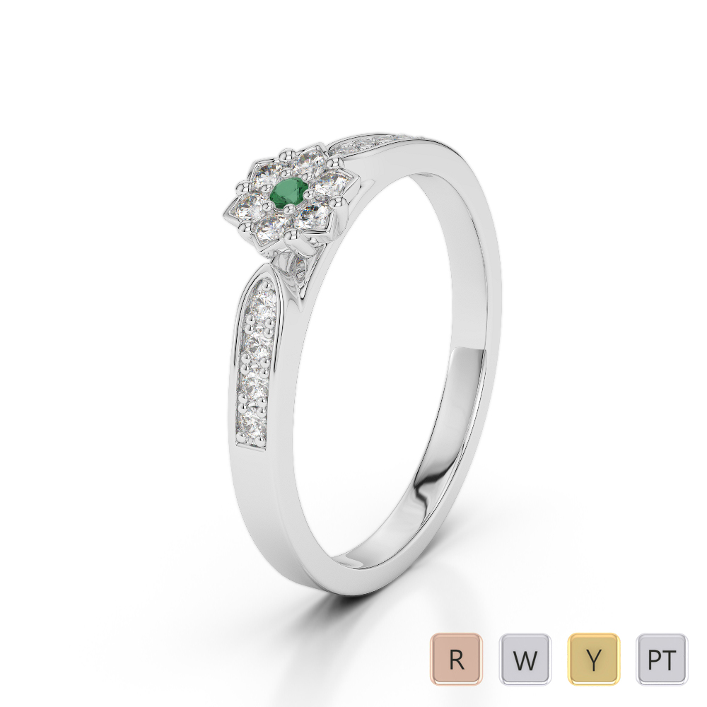 Round Cut Emerald & Diamond Engagement Ring in Gold / Platinum ATZR-0224