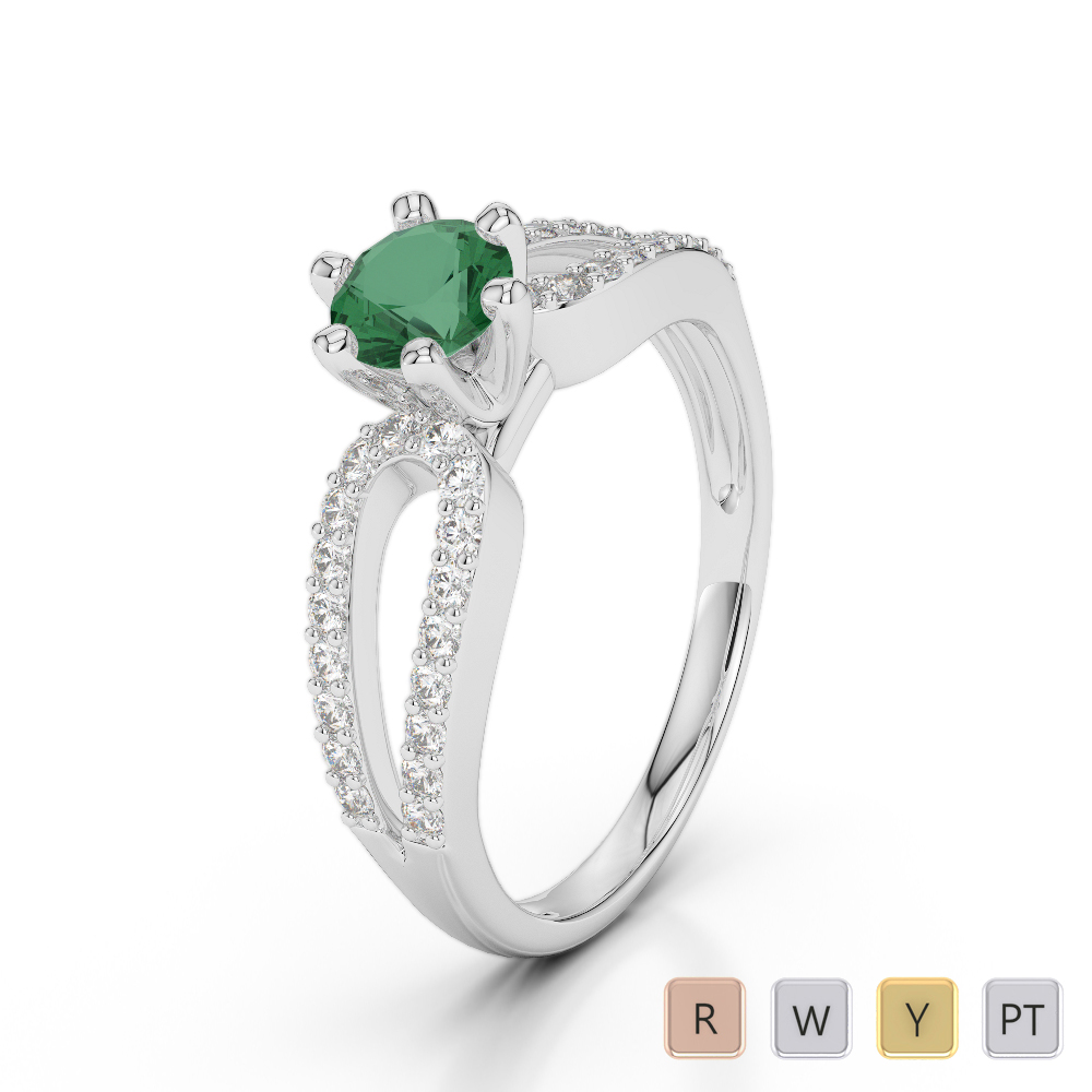 Six Prong Set Emerald and Diamond Engagement Ring in Gold / Platinum ATZR-0237