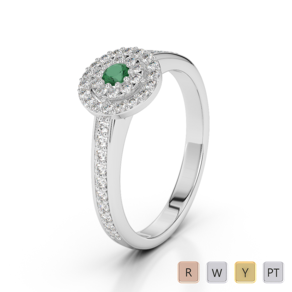 Round Cut Emerald Engagement Ring With Diamond in Gold / Platinum ATZR-0250