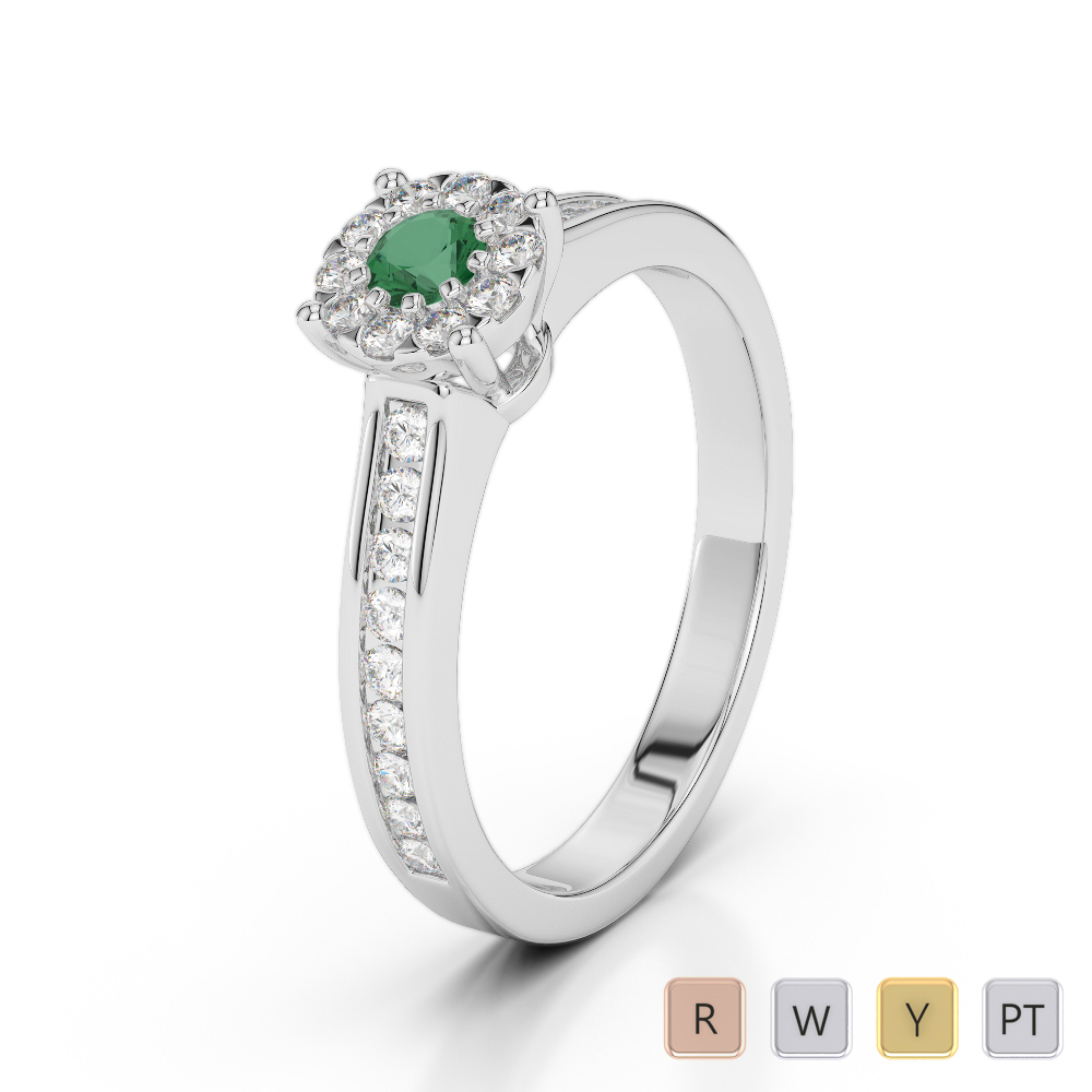 Round Cut Diamond & Emerald Engagement Ring in Gold / Platinum ATZR-0252
