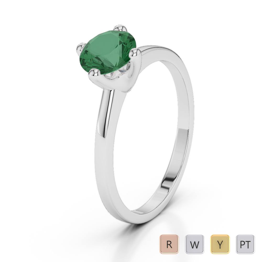 Round Cut Single Stone Emerald Engagement Ring in Gold / Platinum ATZR-0271