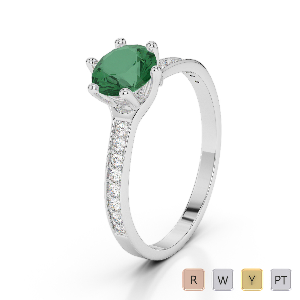 Round Cut Emerald Engagement Ring With Diamond in Gold / Platinum ATZR-0282
