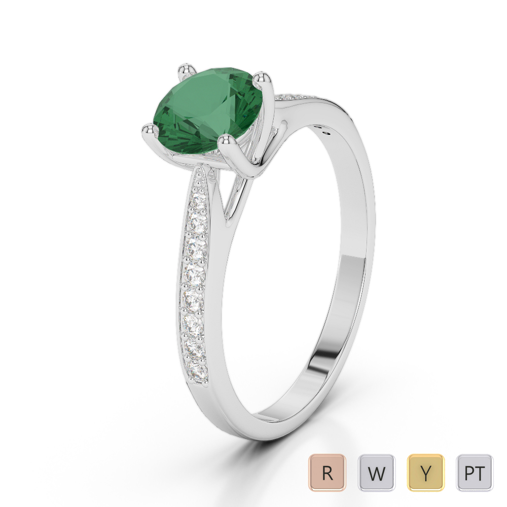 Round Cut Emerald Engagement Ring With Diamond in Gold / Platinum ATZR-0284