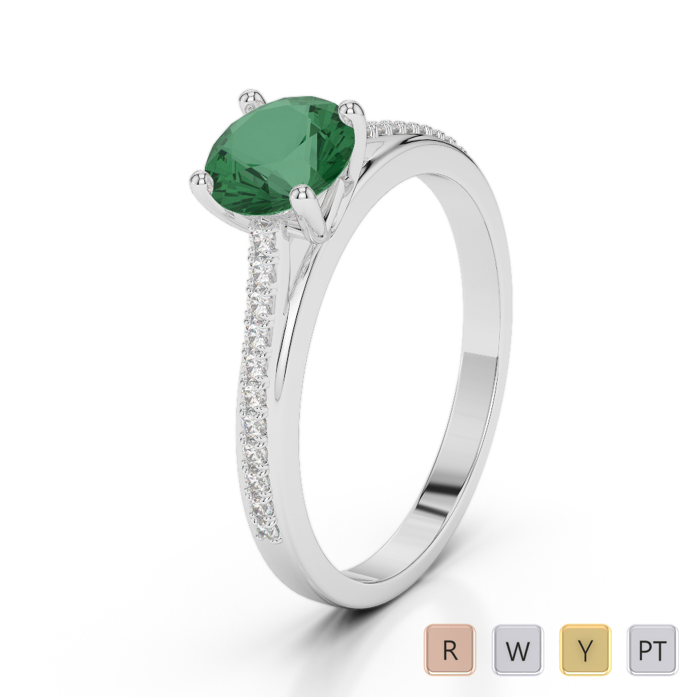 Round Cut Emerald Engagement Ring With Diamond in Gold / Platinum ATZR-0288