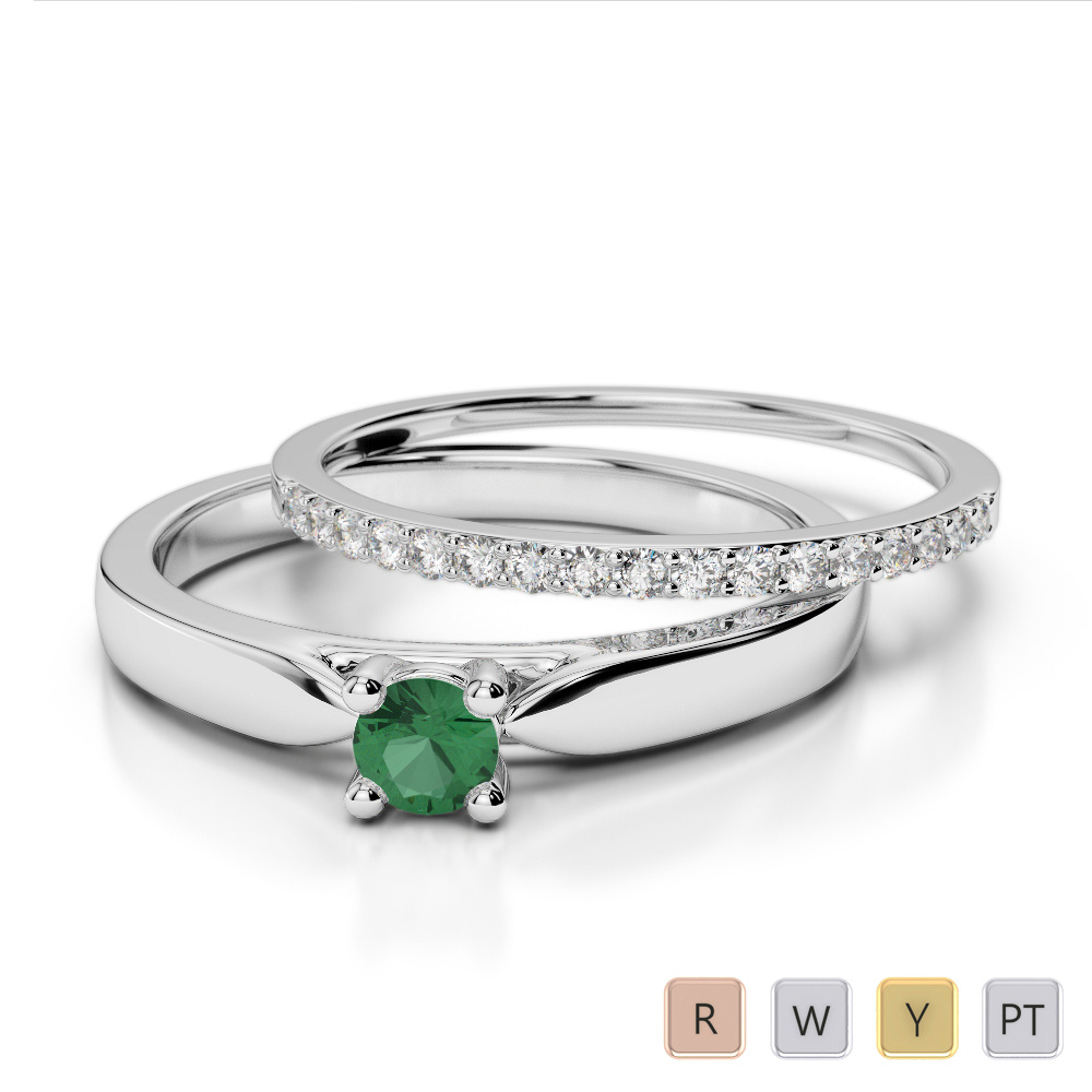 4 Claw Set Solitaire Emerald & Diamond Bridal Set Ring 0294