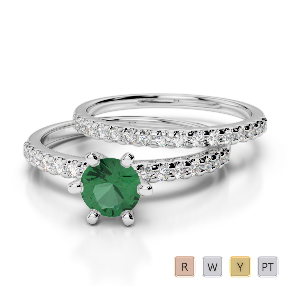 Claw Set Bridal Set Ring With Emerald and Diamond 0300