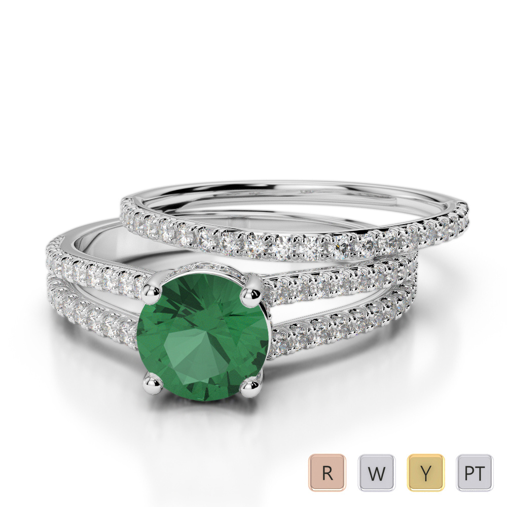 Prong Set Bridal Set Ring With Emerald and Diamond 0341