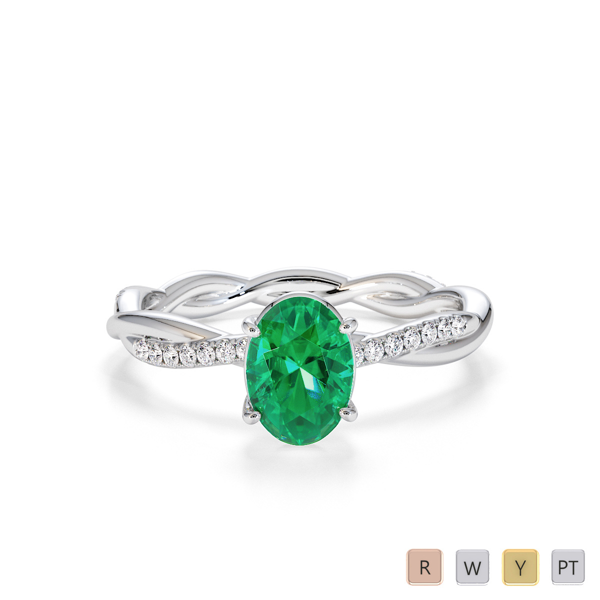 7x5mm Oval Shape Emerald Engagement Ring With Diamond 0765