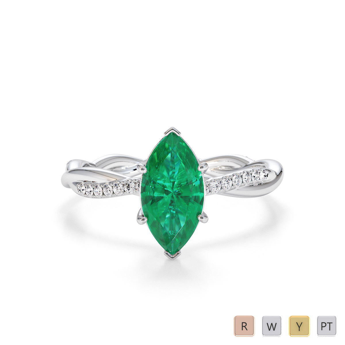 Marquise Cut Emerald and Diamond Engagement Ring 0767