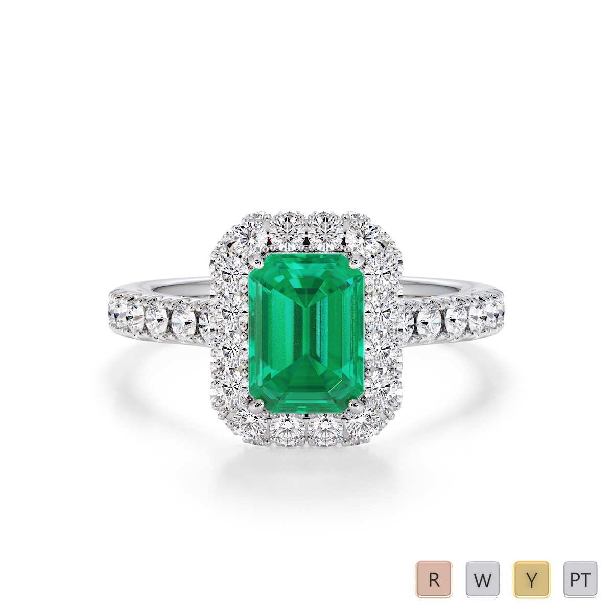 Four-Prong Set Emerald and Diamond Engagement Ring 0774