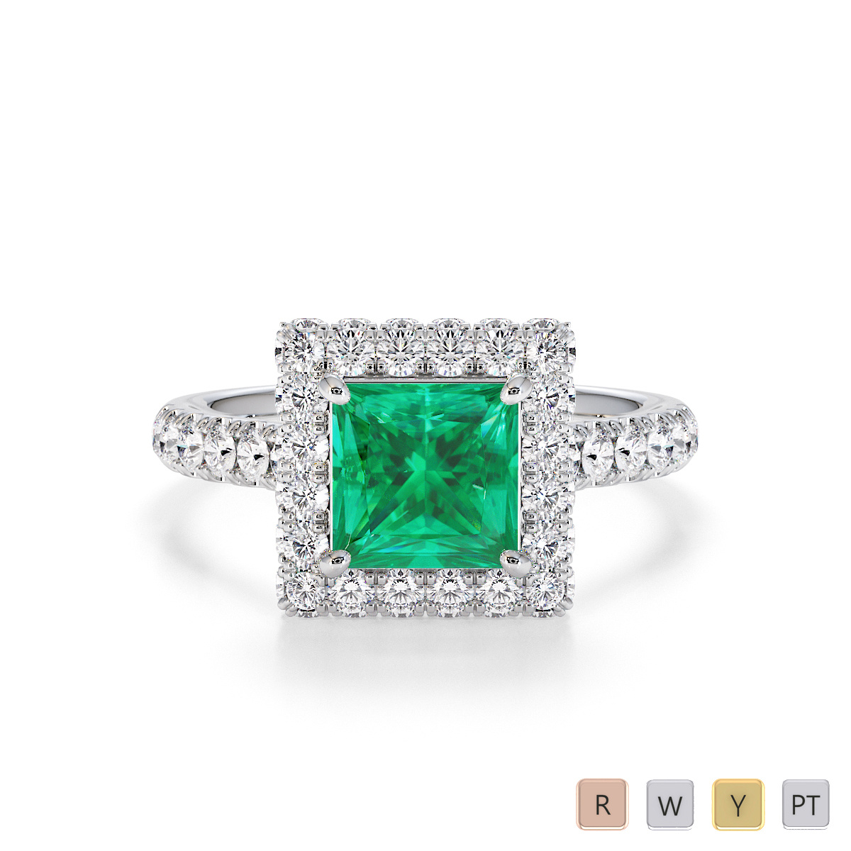 1ct Princess Cut Emerald and Diamond Engagement Ring 0775