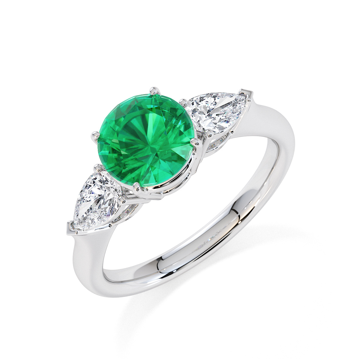 4 Prong Set Emerald and Pear Shape Diamond Engagement Ring 0780
