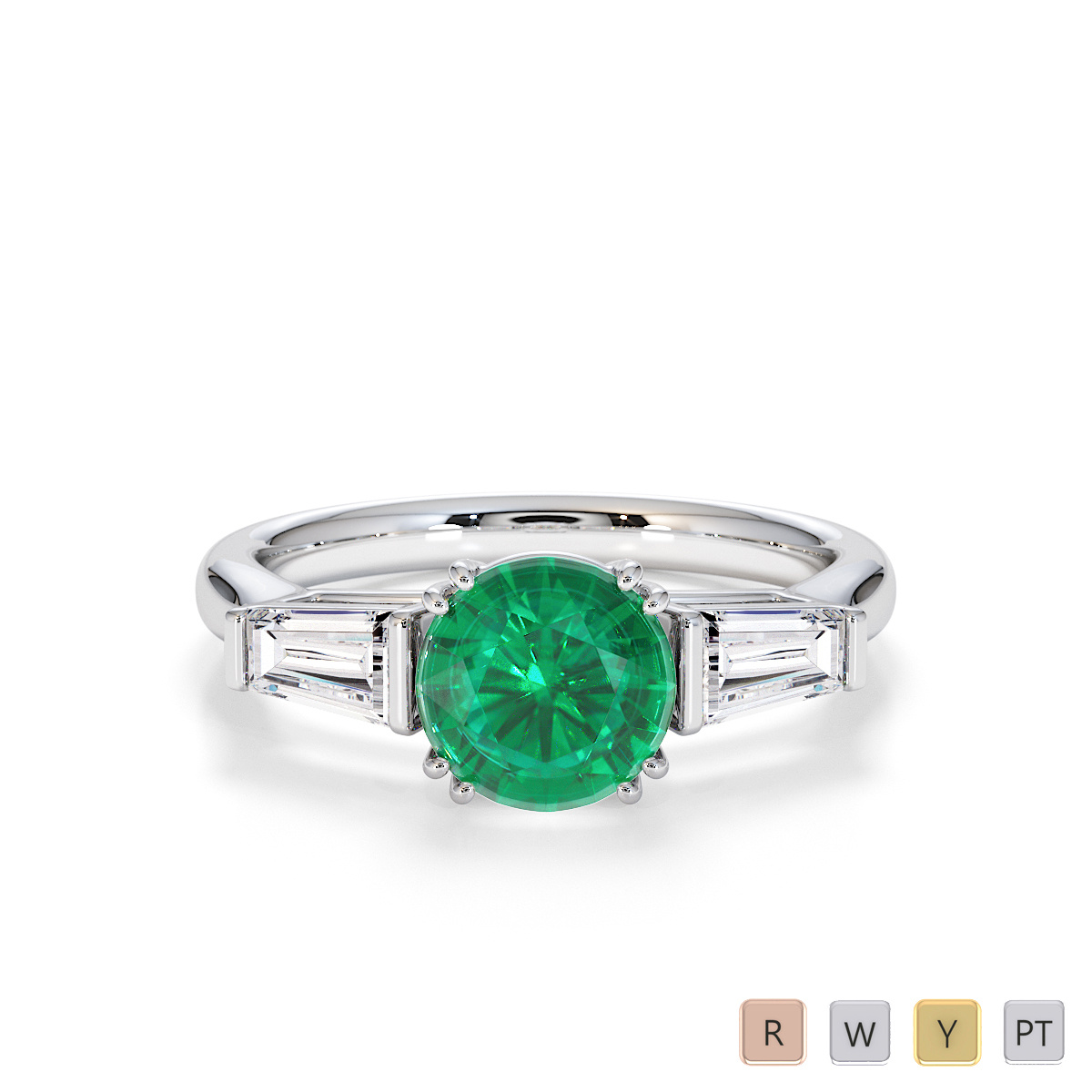 Tapered Baguette Diamond Engagement Ring with Emerald 0781