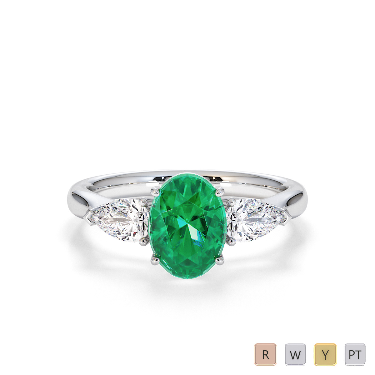Oval Shape Emerald and Pear Cut Diamond Engagement Ring 0782