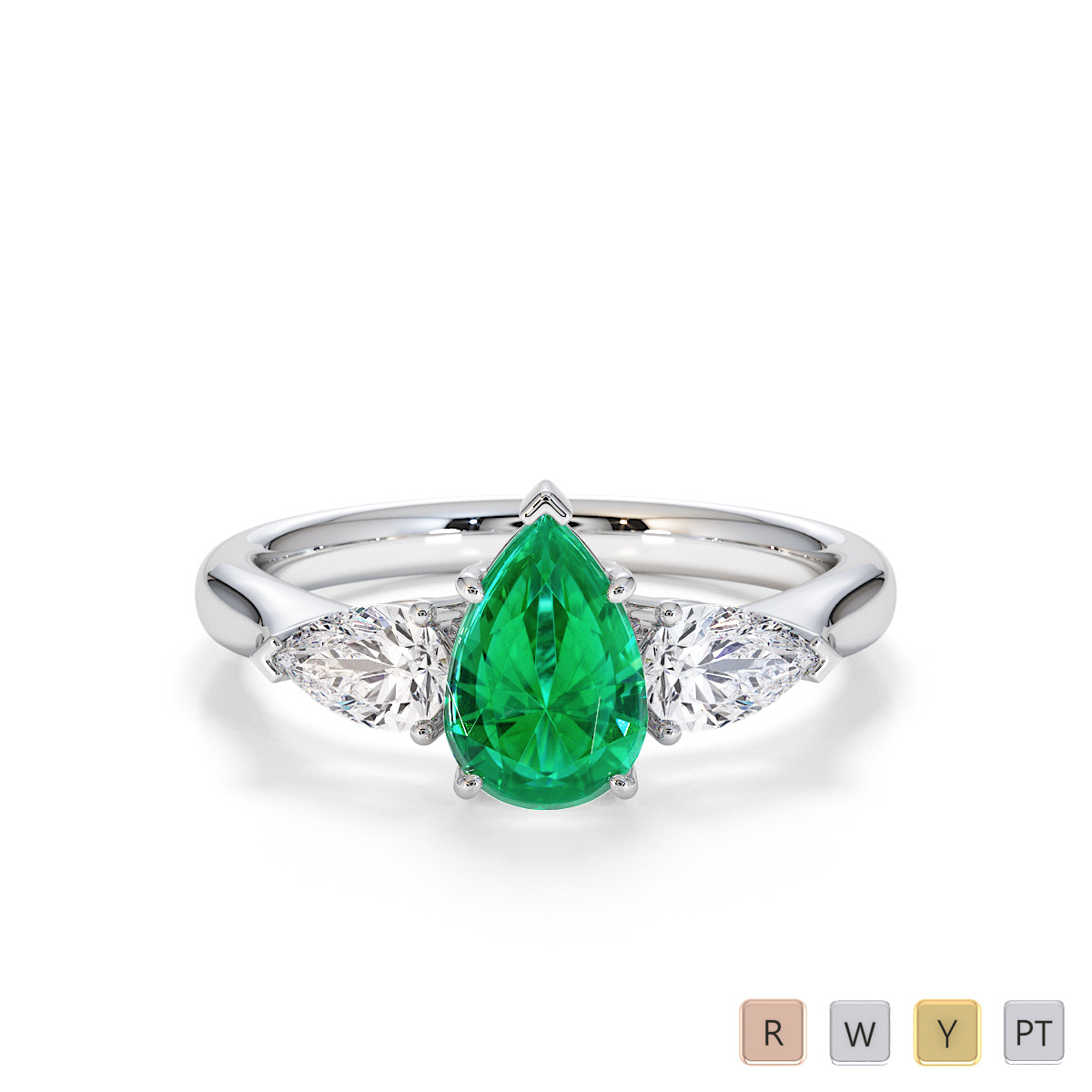 Pear Diamond & Pear Shape Emerald Engagement Ring 0787