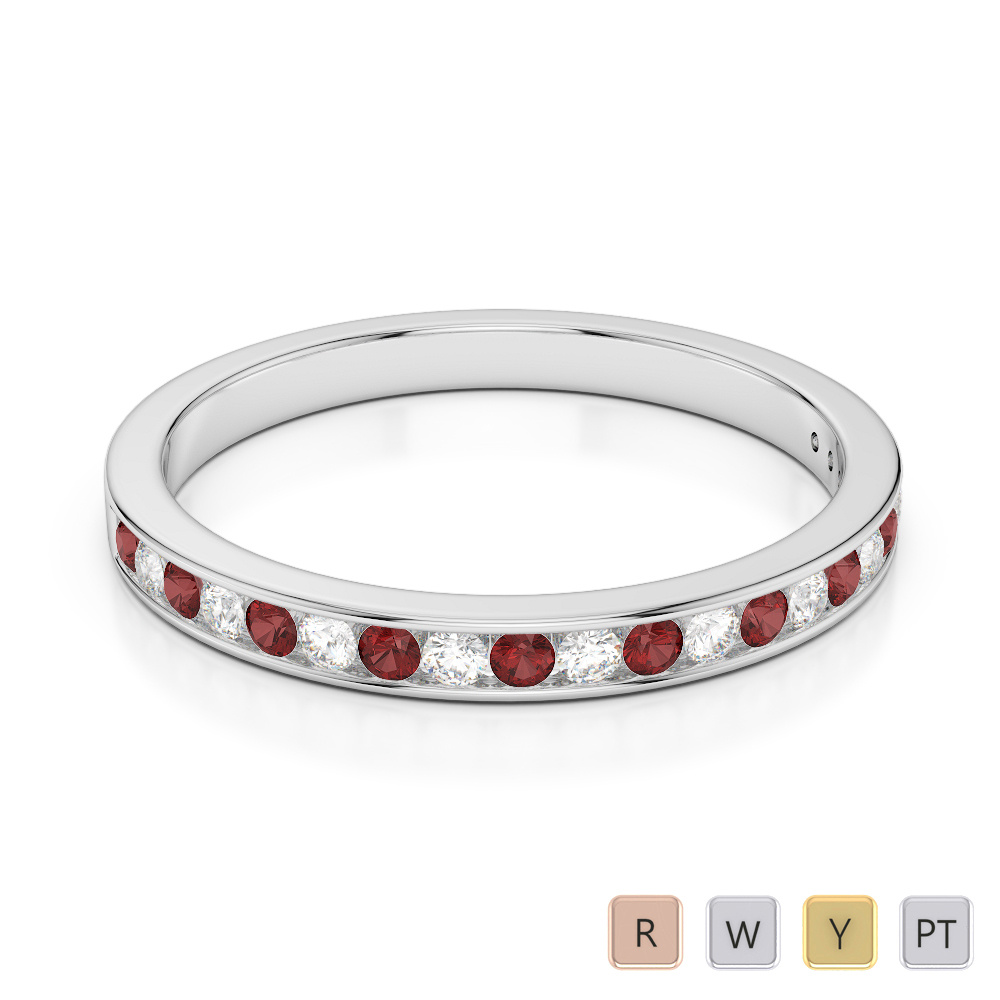 2.5MM Channel Set Diamond and Garnet Half Eternity Ring 0367