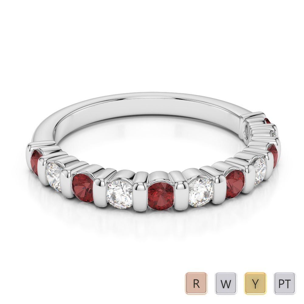 2.5MM Bar Set Garnet Half Eternity Ring With Diamond 0374