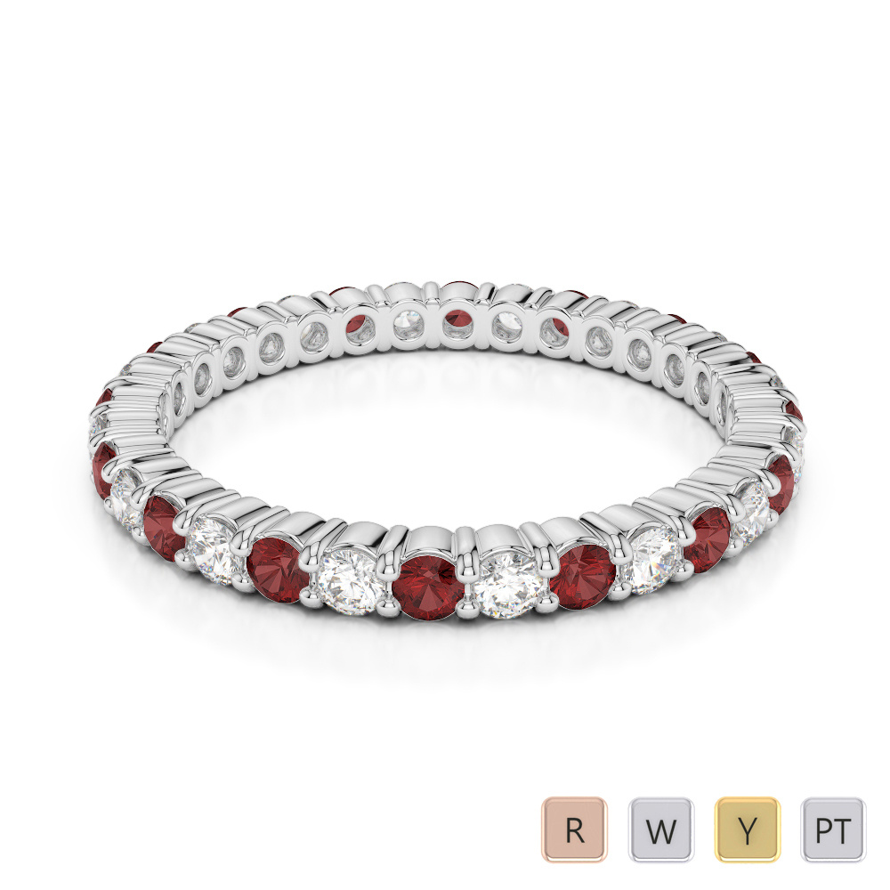 2MM Prong Set Diamond Full Eternity Ring With Garnet 0388