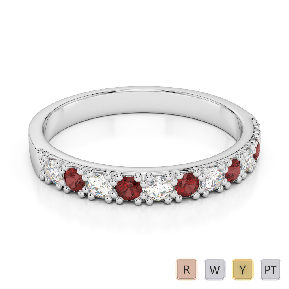 3 MM Round Cut Diamond & Garnet Half Eternity Ring 0408