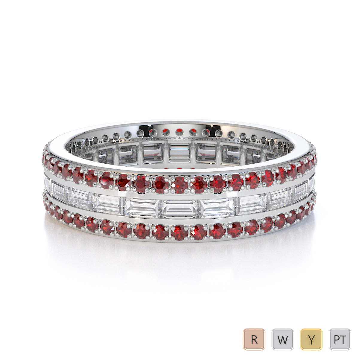 Baguette Cut Diamond & Round Garnet Full Eternity Ring 0432
