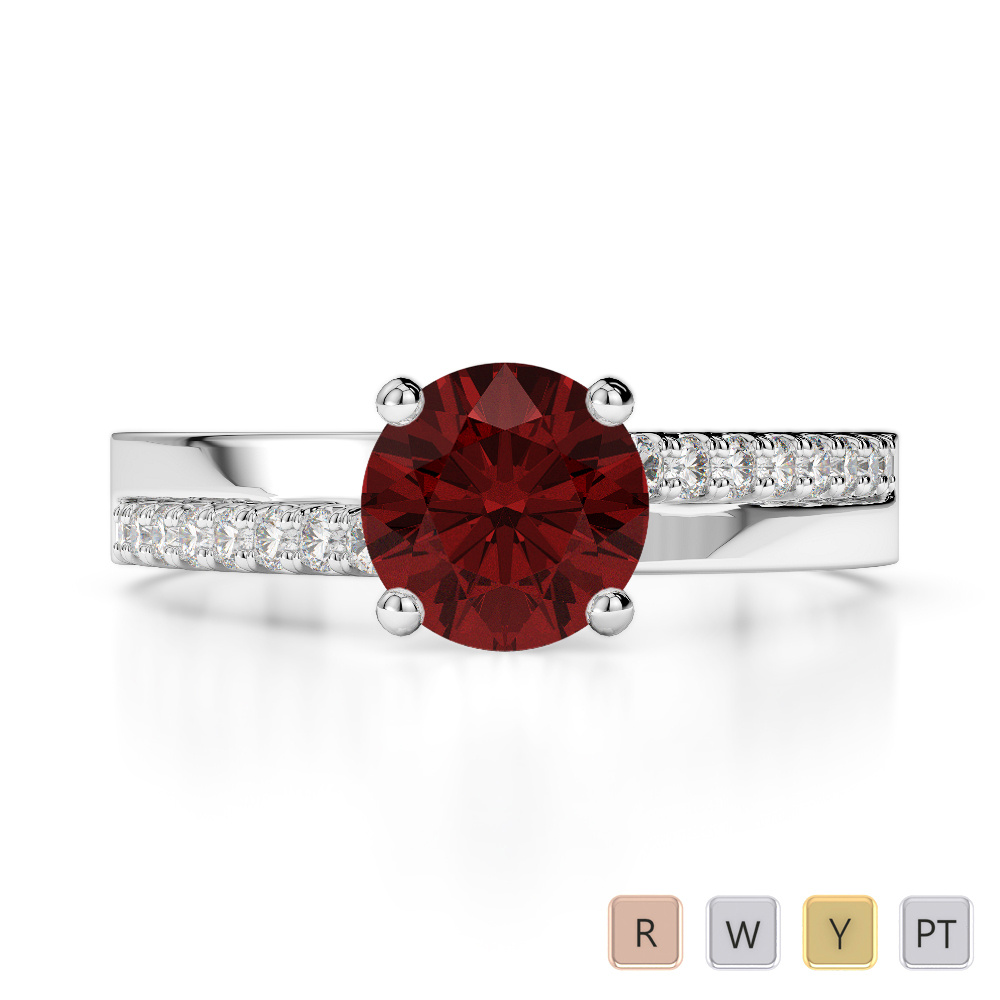 Prong Set Garnet & Diamond Engagement Ring 0204