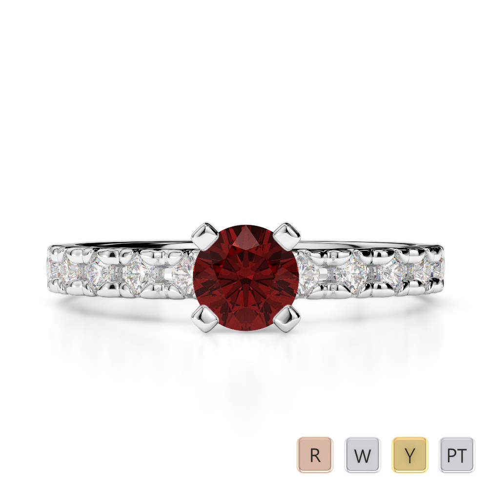 Claw Set Diamond Engagement Ring With Garnet 0233
